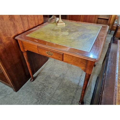 296 - Leather Top Square Table with 2-Drawers Over Turned Legs, (Approx. 90 x 90 x 77cm)