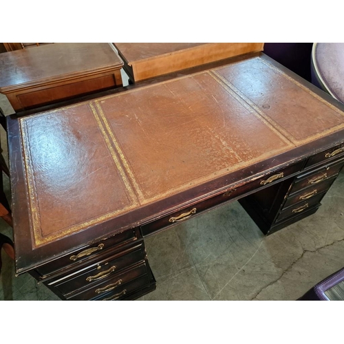 301 - Leather Top Twin Pedestal Desk with 8-Drawers and 2-Slide Out Leather Top Shelves, (Approx. 163 x 91... 