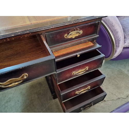 301 - Leather Top Twin Pedestal Desk with 8-Drawers and 2-Slide Out Leather Top Shelves, (Approx. 163 x 91... 