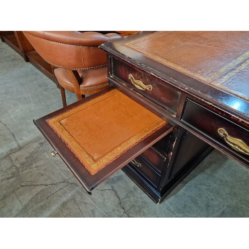 301 - Leather Top Twin Pedestal Desk with 8-Drawers and 2-Slide Out Leather Top Shelves, (Approx. 163 x 91... 