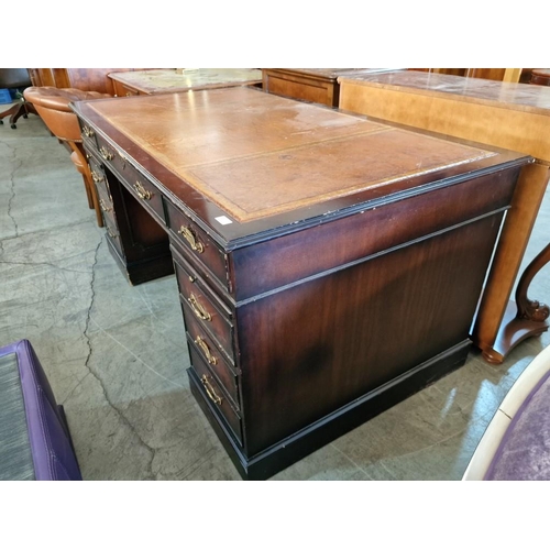 301 - Leather Top Twin Pedestal Desk with 8-Drawers and 2-Slide Out Leather Top Shelves, (Approx. 163 x 91... 