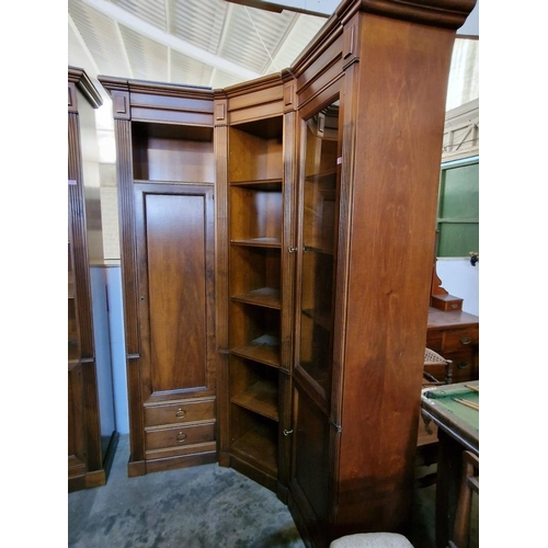 305 - 3-Part Corner Mahogany Executive Office / Library Shelving & Display, with Glass Cabinet, Cupboard, ... 