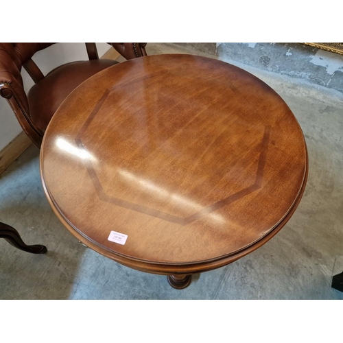 308 - Classical Style Round Pedestal Table with Inlaid Top, 2-Drawers with Metal Handles, Turned Leg with ... 