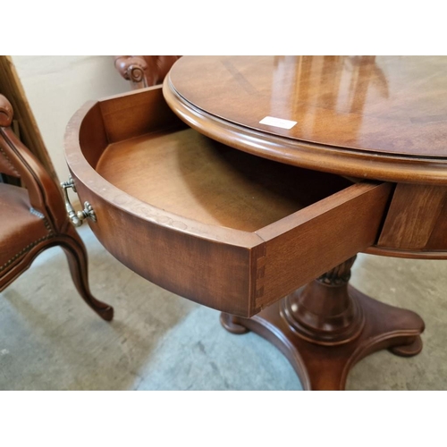 308 - Classical Style Round Pedestal Table with Inlaid Top, 2-Drawers with Metal Handles, Turned Leg with ... 