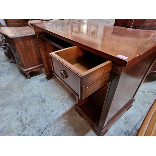 314 - Dark Solid Wood Desk or Dressing Table, with Keyboard Shelf, Drawer and PC Tower Space, (Approx. 111... 