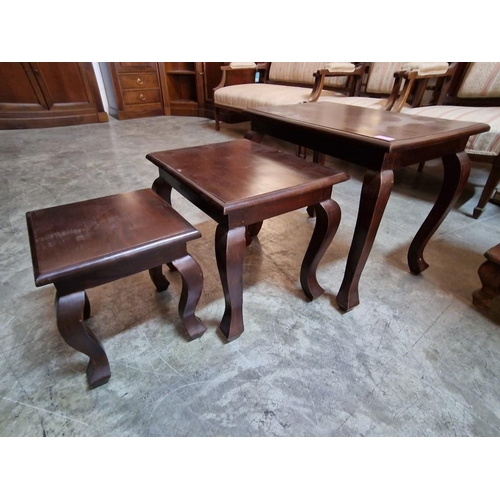 316 - Solid Wood Classical Style Nest of 3-Tables with Cabriole Legs, (Largest Approx. 58 x 38 x 48cm)