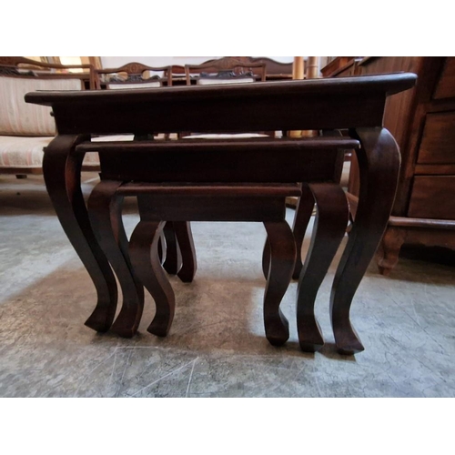 316 - Solid Wood Classical Style Nest of 3-Tables with Cabriole Legs, (Largest Approx. 58 x 38 x 48cm)