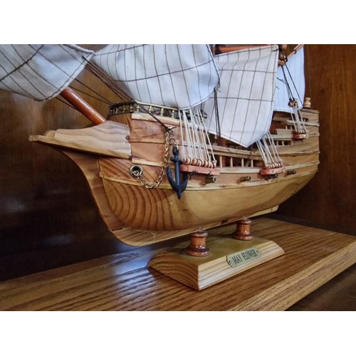 95 - Impressive Wooden Model of the Mayflower Sailing Ship, on Wooden Base Under Thick Glass Case, (Appro... 