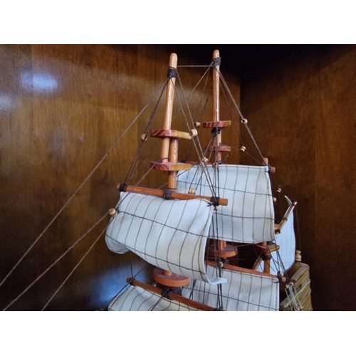 95 - Impressive Wooden Model of the Mayflower Sailing Ship, on Wooden Base Under Thick Glass Case, (Appro... 