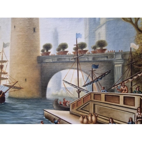 98 - Large Oil on Canvas, Excellent Reproduction of Claude Lorrain's 'The Embarkation of the Queen of She... 