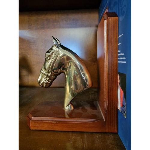 429a - Pair of Solid Wood Book Ends with Brass Horses Head, (2)