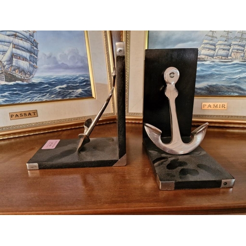 439 - Pair of Book Ends, Black Colour with Silver Colour Ships Anchors (2)