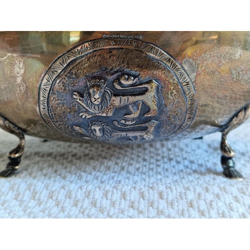 60 - Large Oval Silver (.900) Bowl Dish on Decorative Legs and Greek Symbols Pattern by 'K.O. Argirides',... 