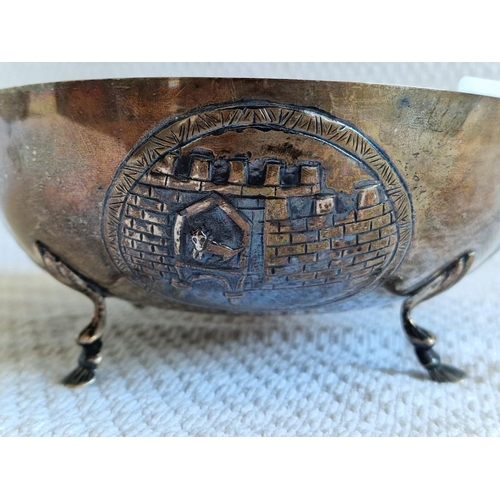 60 - Large Oval Silver (.900) Bowl Dish on Decorative Legs and Greek Symbols Pattern by 'K.O. Argirides',... 