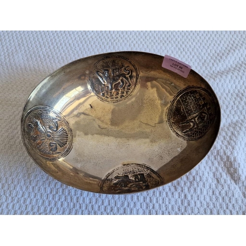 60 - Large Oval Silver (.900) Bowl Dish on Decorative Legs and Greek Symbols Pattern by 'K.O. Argirides',... 