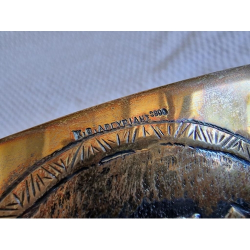 60 - Large Oval Silver (.900) Bowl Dish on Decorative Legs and Greek Symbols Pattern by 'K.O. Argirides',... 