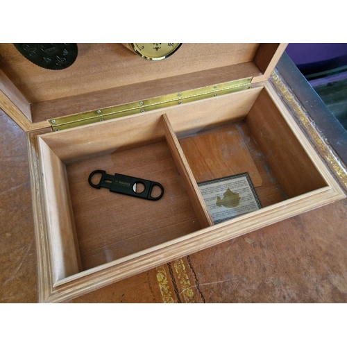 77 - Solid Wood Humidor with Recessed Metal Handles, Made in Italy, (Approx. 39 x 22 x 13cm)