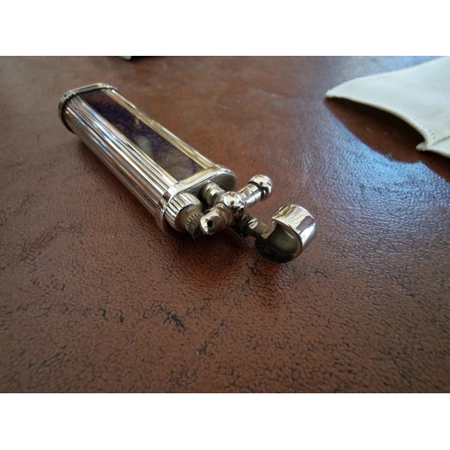 80 - Im Corona Lighter (Japan), Stainless Steel with Purple Decoration, in Soft Case with Guarantee Card