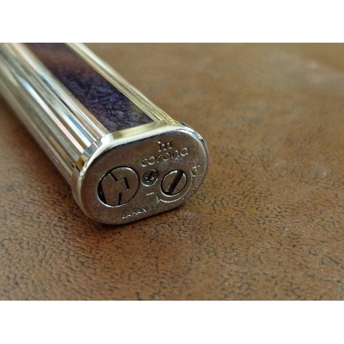 80 - Im Corona Lighter (Japan), Stainless Steel with Purple Decoration, in Soft Case with Guarantee Card