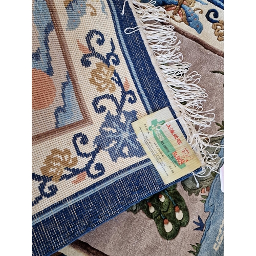 81 - 'Pine & Crane' Shanghai Rug / Carpet, Hand Made Silk Pile with Peacock Design, Decorative Pattern & ... 