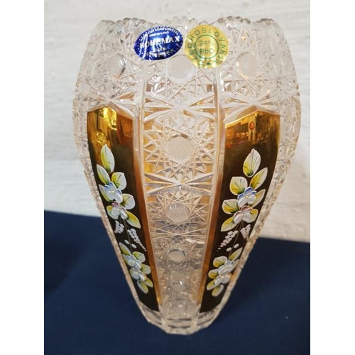 125 - 2 x Marching Bohemax Hand Cut Lead Crystal Vintage Vases, Made in Czechoclovakia (H:23cm & H:16cm)