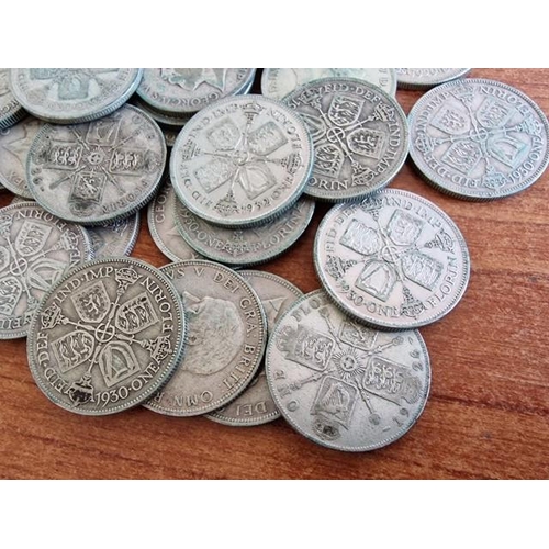 140 - Collection of Silver (.500) British Florin Coins (1920-1946), (Approx. 42 Pieces, Total Weight 460g)