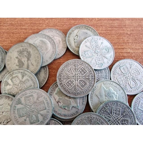 140 - Collection of Silver (.500) British Florin Coins (1920-1946), (Approx. 42 Pieces, Total Weight 460g)