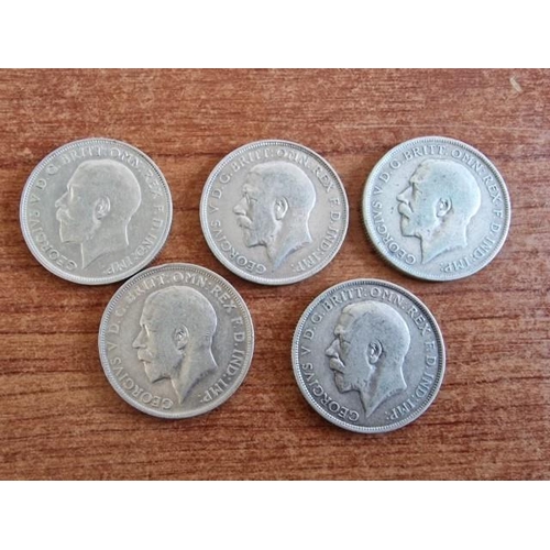 141 - 5 x Antique Silver (.925) British Florin Coins, 1916 (4) and 1914 (1), (Total Weight Approx. 55g)