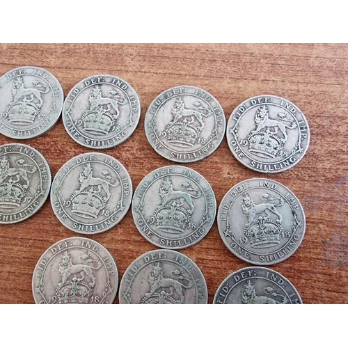 144 - Collection of Antique Silver (.925) British One Shilling Coins, Approx. 40 Pieces, Dated Pre-1919, (... 