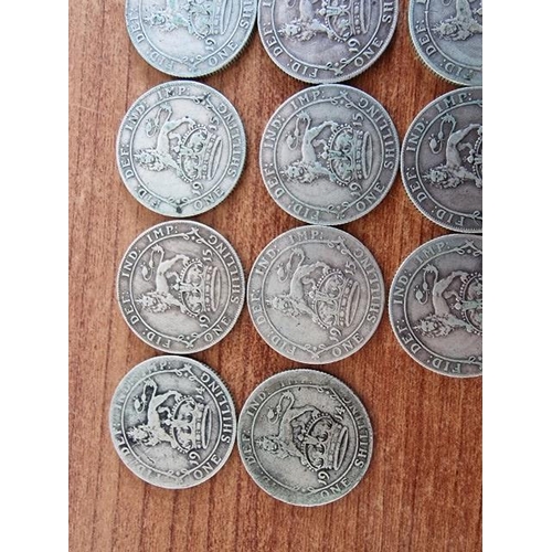 144 - Collection of Antique Silver (.925) British One Shilling Coins, Approx. 40 Pieces, Dated Pre-1919, (... 