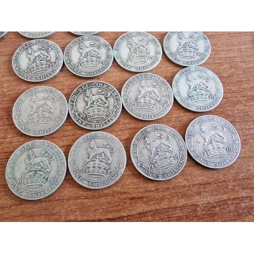 144 - Collection of Antique Silver (.925) British One Shilling Coins, Approx. 40 Pieces, Dated Pre-1919, (... 