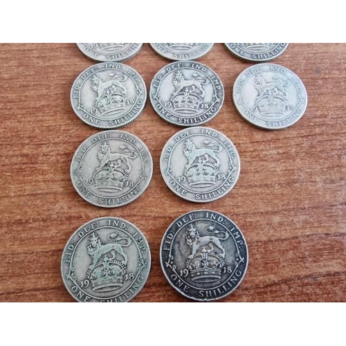 144 - Collection of Antique Silver (.925) British One Shilling Coins, Approx. 40 Pieces, Dated Pre-1919, (... 