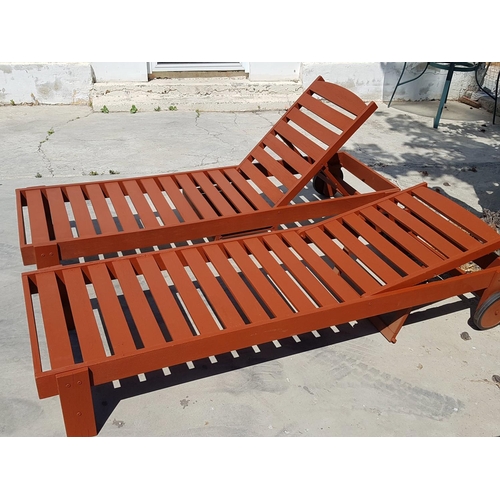 201 - Pair of Wooden Matching Sunbeds with Adjustable Back Rests, (2)