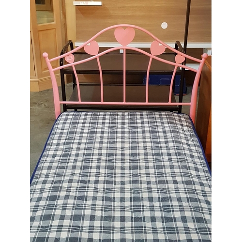 245 - Pink Metal Frame Single Bed with Mattress (Mattress;192 x 90cm & Bed 198 x 98cm)