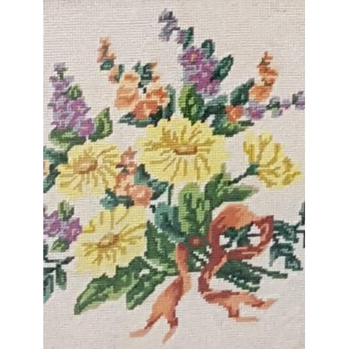 258 - Bouquet of Wild Flowers Vintage Embroidery in Heavy Solid Wood Frame (76 x 76cm)