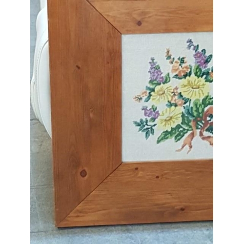 258 - Bouquet of Wild Flowers Vintage Embroidery in Heavy Solid Wood Frame (76 x 76cm)