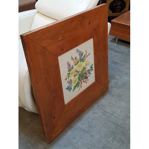 258 - Bouquet of Wild Flowers Vintage Embroidery in Heavy Solid Wood Frame (76 x 76cm)