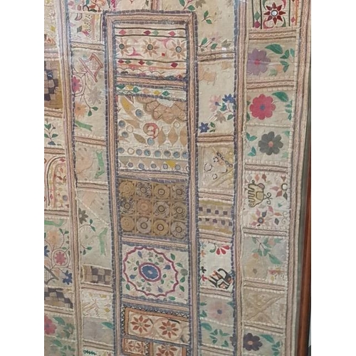 260 - Vintage Rajasthani Indian Patchwork Carpet / Wall Decor in Frame (151 x 81cm)