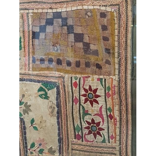 260 - Vintage Rajasthani Indian Patchwork Carpet / Wall Decor in Frame (151 x 81cm)