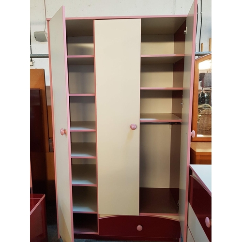 374 - Pink / Red Children's Room Set inc; Bookshelf, Desk, 3 x Wall Shelfs, Chest of Drawer and 3 - Door C... 