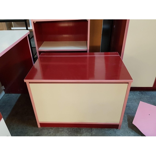 374 - Pink / Red Children's Room Set inc; Bookshelf, Desk, 3 x Wall Shelfs, Chest of Drawer and 3 - Door C... 