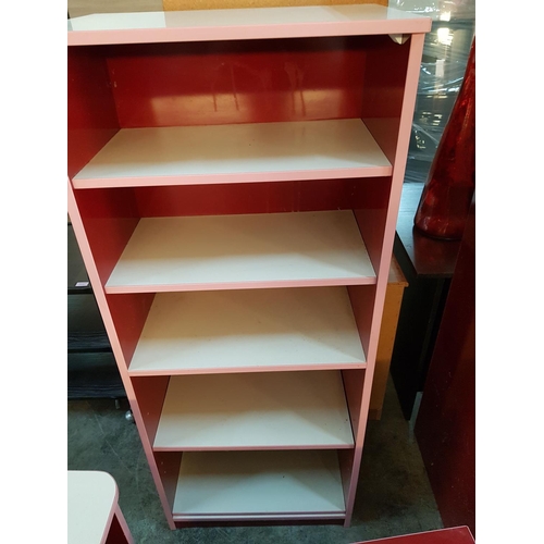 374 - Pink / Red Children's Room Set inc; Bookshelf, Desk, 3 x Wall Shelfs, Chest of Drawer and 3 - Door C... 