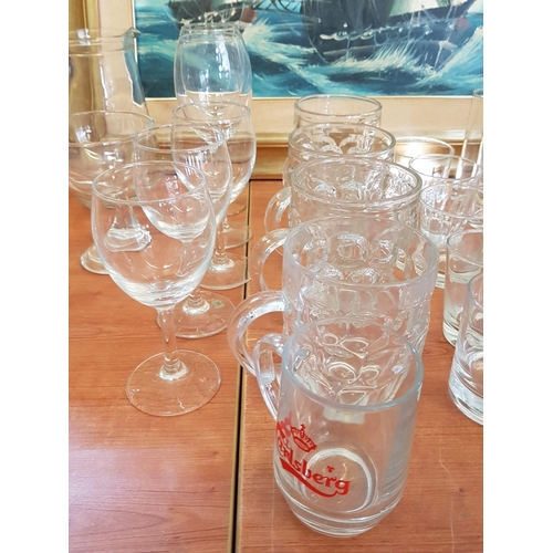 393 - Large Collection of Drinking Glasses with Glass Jug and 2 x Dessert Dishes