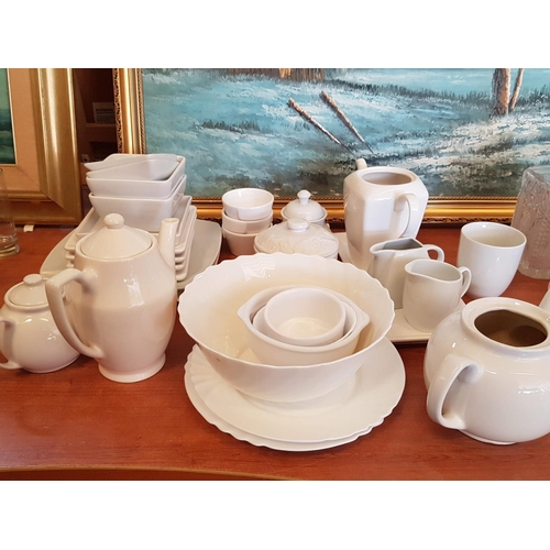 394 - Collection of White Crockery inc; Teapot, Coffee Pot and Assorted Plates