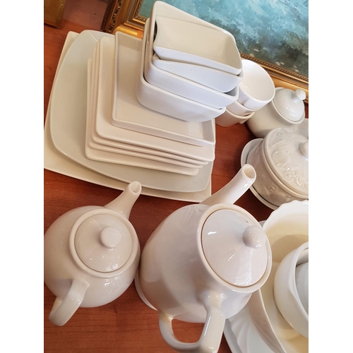 394 - Collection of White Crockery inc; Teapot, Coffee Pot and Assorted Plates