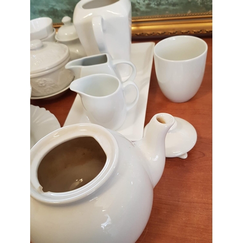 394 - Collection of White Crockery inc; Teapot, Coffee Pot and Assorted Plates