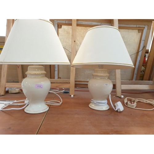 416 - 2 x Cream Coloured Table Lamps with Gold Coloured Trip and Matching Shades (Apporx H:48cm), (Un-Test... 