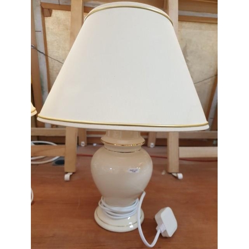 416 - 2 x Cream Coloured Table Lamps with Gold Coloured Trip and Matching Shades (Apporx H:48cm), (Un-Test... 