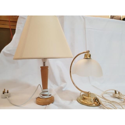 417 - Wooden Table Lamp with Cream Shade (Approx 50cm) with Gold Coloured Metal Table Lamp with Glass Shad... 