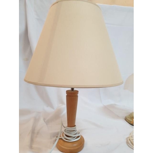 417 - Wooden Table Lamp with Cream Shade (Approx 50cm) with Gold Coloured Metal Table Lamp with Glass Shad... 